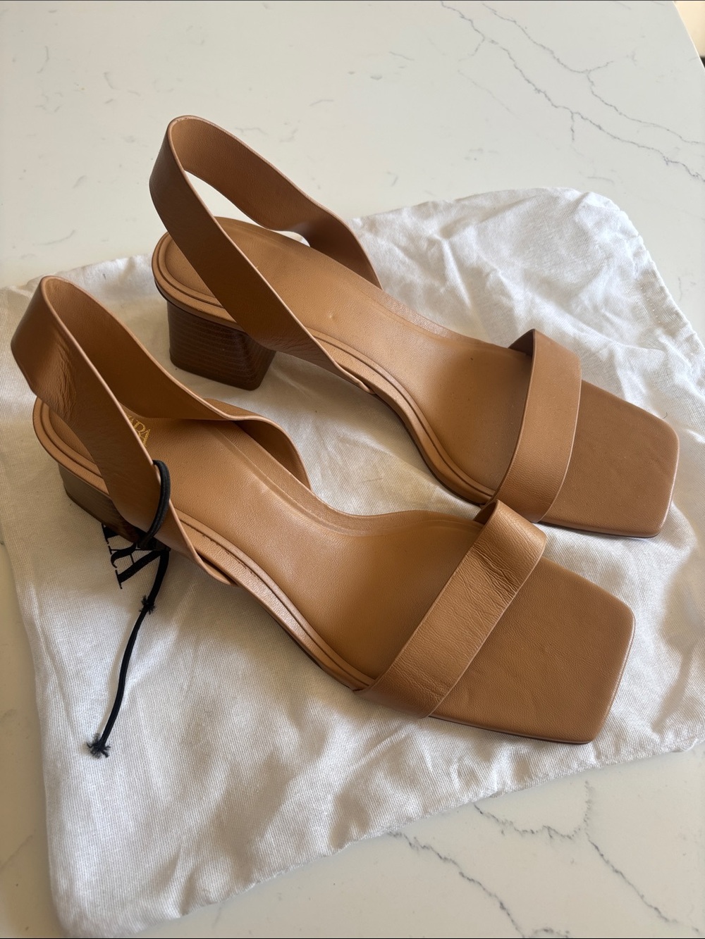 Zara Camel/Tan Slingback Block Heel Sandals - Picture 1 of 5